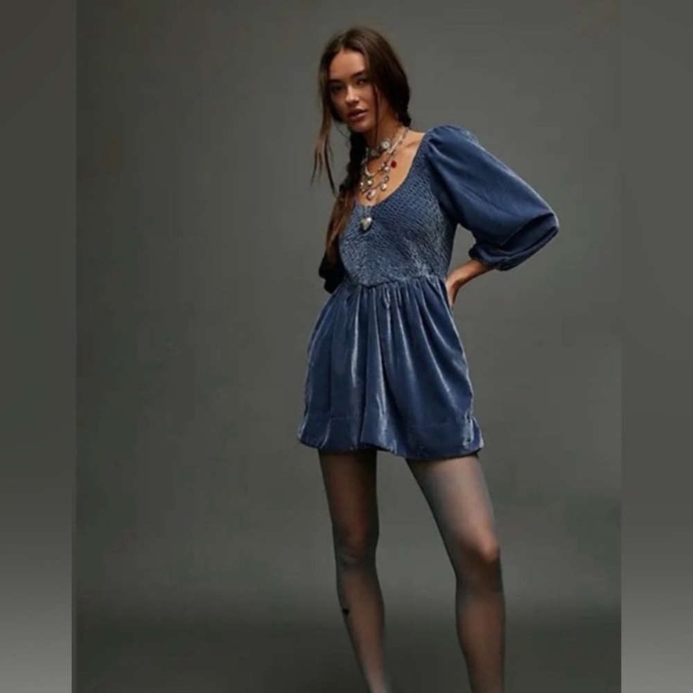 Free People Farrier Velvet Mini Dress in Blue (NWT)
